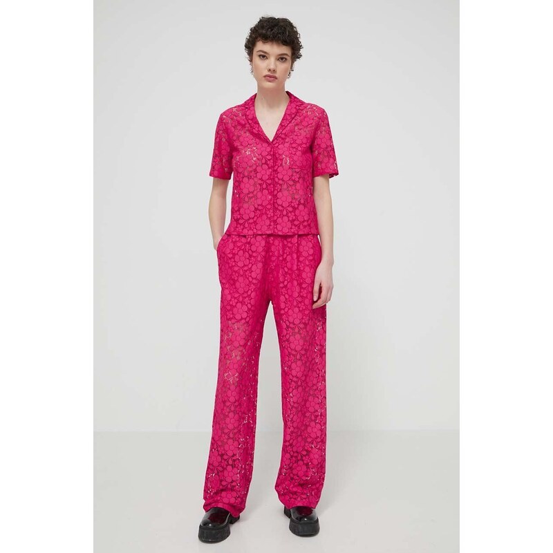 Košile Desigual SIENA dámská, růžová barva, relaxed, s klasickým límcem, 24SWCW30