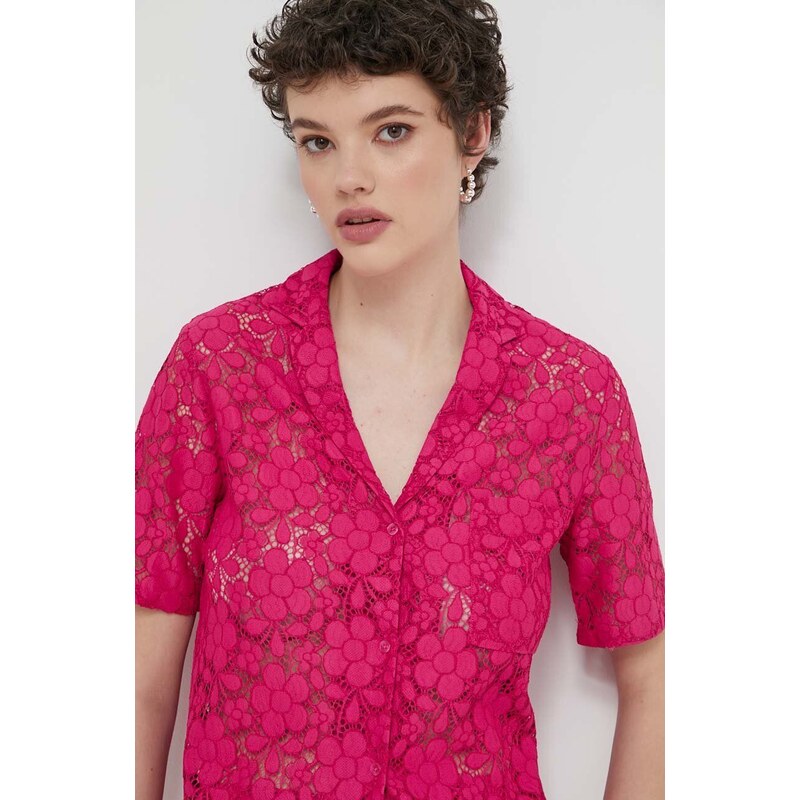 Košile Desigual SIENA dámská, růžová barva, relaxed, s klasickým límcem, 24SWCW30