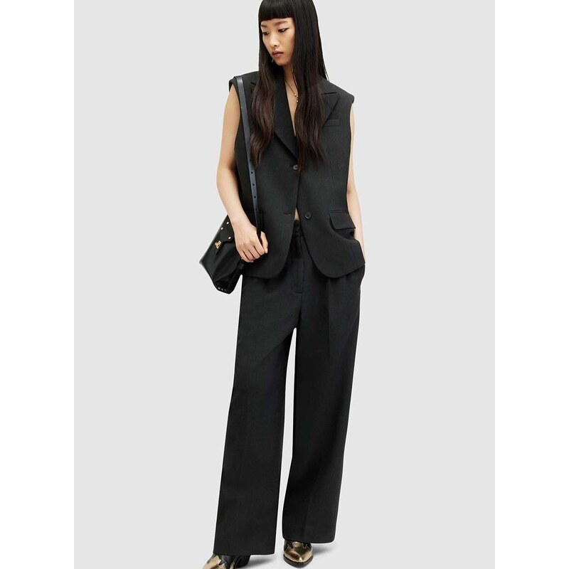 Kalhoty AllSaints SAMMEY TROUSER dámské, černá barva, široké, medium waist, WT524Z