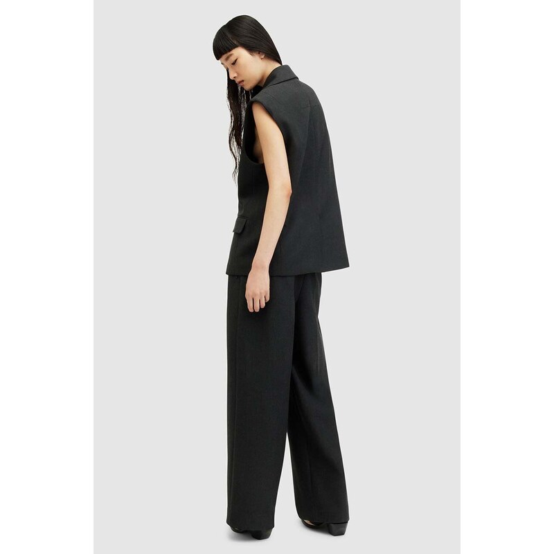 Kalhoty AllSaints SAMMEY TROUSER dámské, černá barva, široké, medium waist, WT524Z