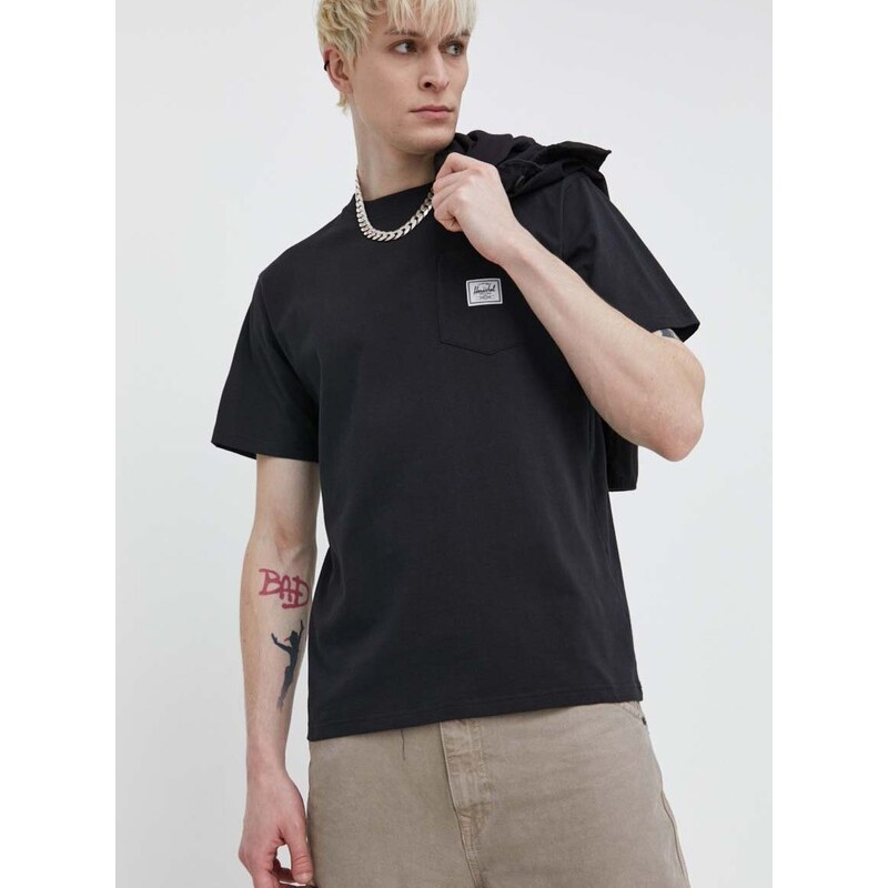Bavlněné tričko Herschel černá barva