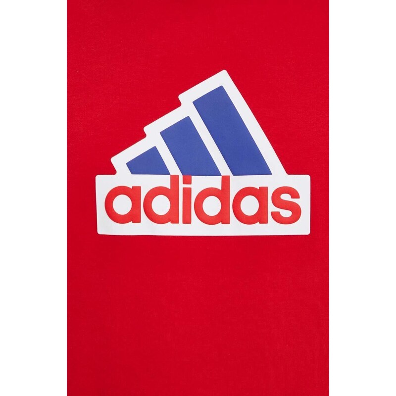 Mikina adidas pánská, červená barva, s kapucí, s potiskem, IS8338