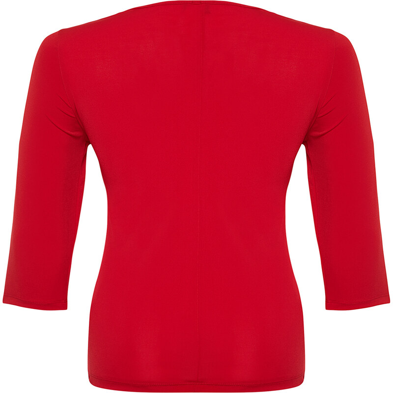 Trendyol Curve Red Heart Neck Fitted Knitted Blouse
