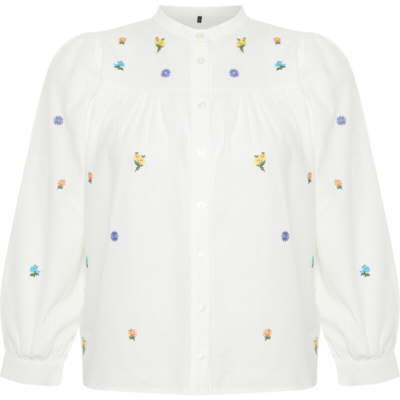 Trendyol Curve Ecru Embroidered Woven Shirt