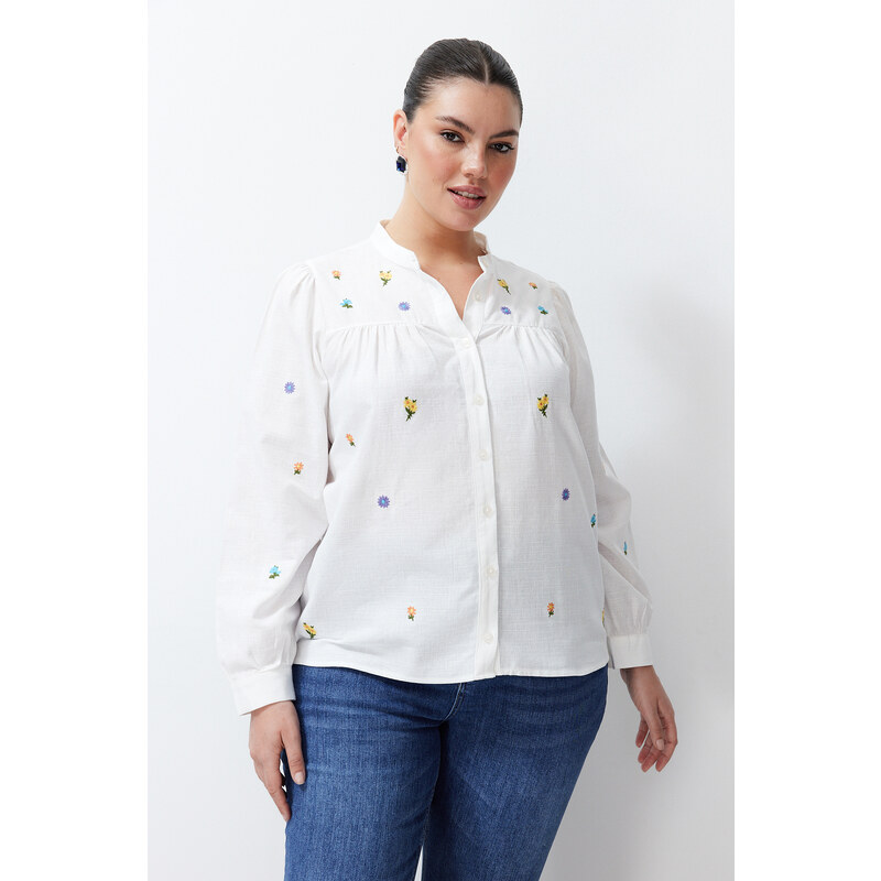 Trendyol Curve Ecru Embroidered Woven Shirt