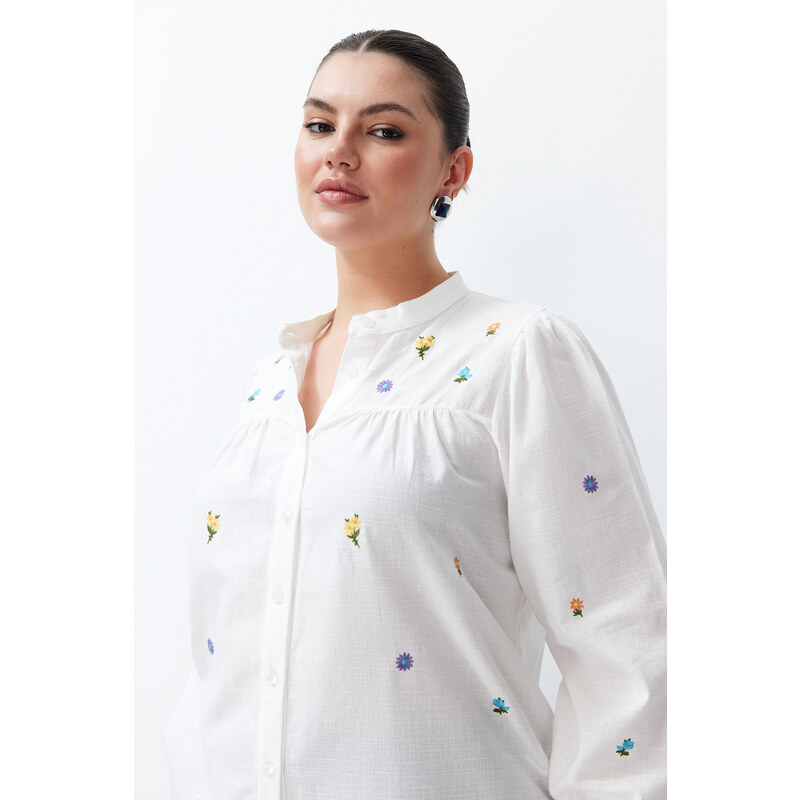 Trendyol Curve Ecru Embroidered Woven Shirt