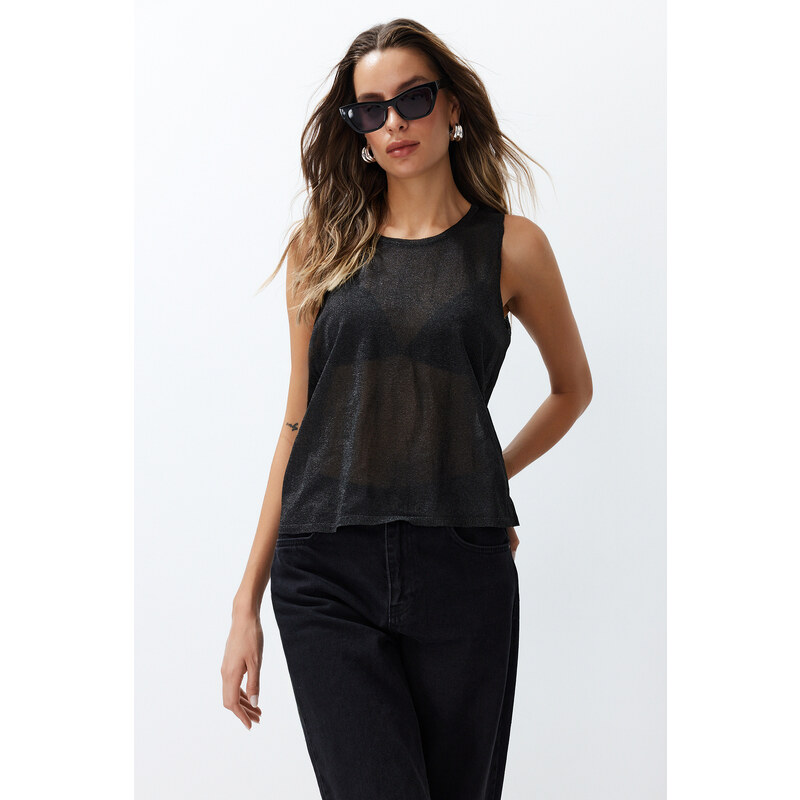 Trendyol Black Transparent Detailed Thin Knitwear Blouse