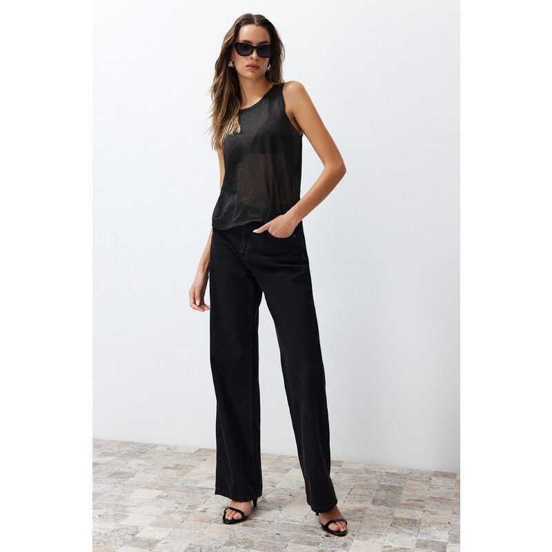 Trendyol Black Transparent Detailed Thin Knitwear Blouse