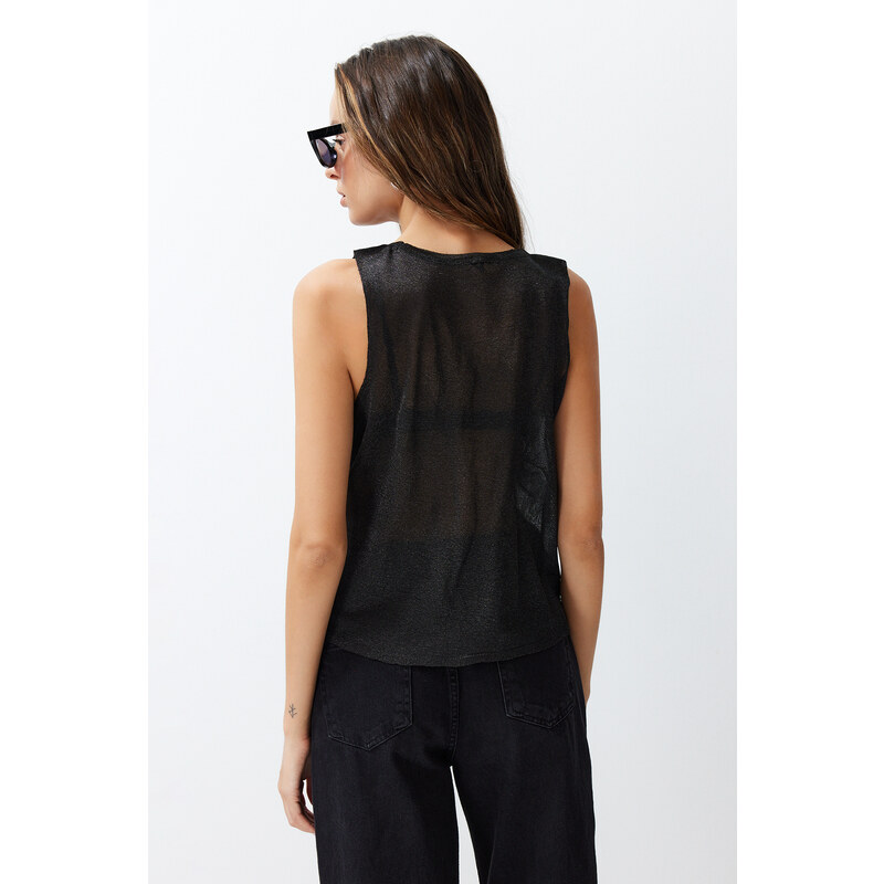 Trendyol Black Transparent Detailed Thin Knitwear Blouse