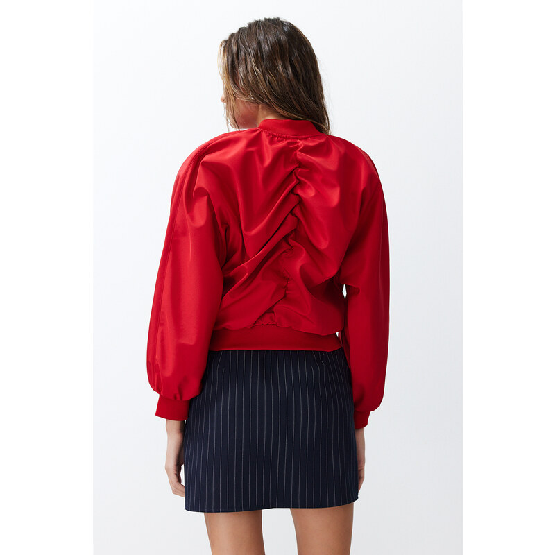 Trendyol Red Oversize Gather Detailed Waterproof Bomber Jacket Coat