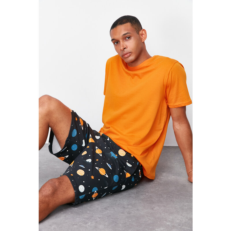 Trendyol Orange Regular Fit Printed Knitted Pajamas Set