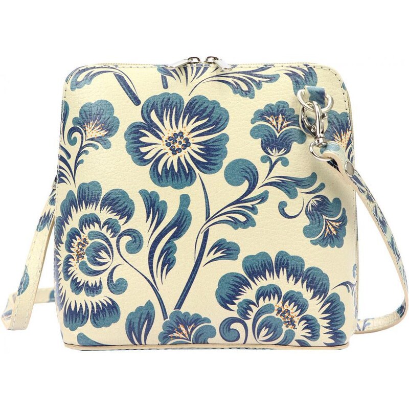 Vera Pelle Kožená malá dámská crossbody kabelka s motivem květin