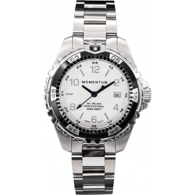 Momentum Watches Stříbrné pánské hodinky Momentum s ocelovým páskem Splash White / Black 38MM