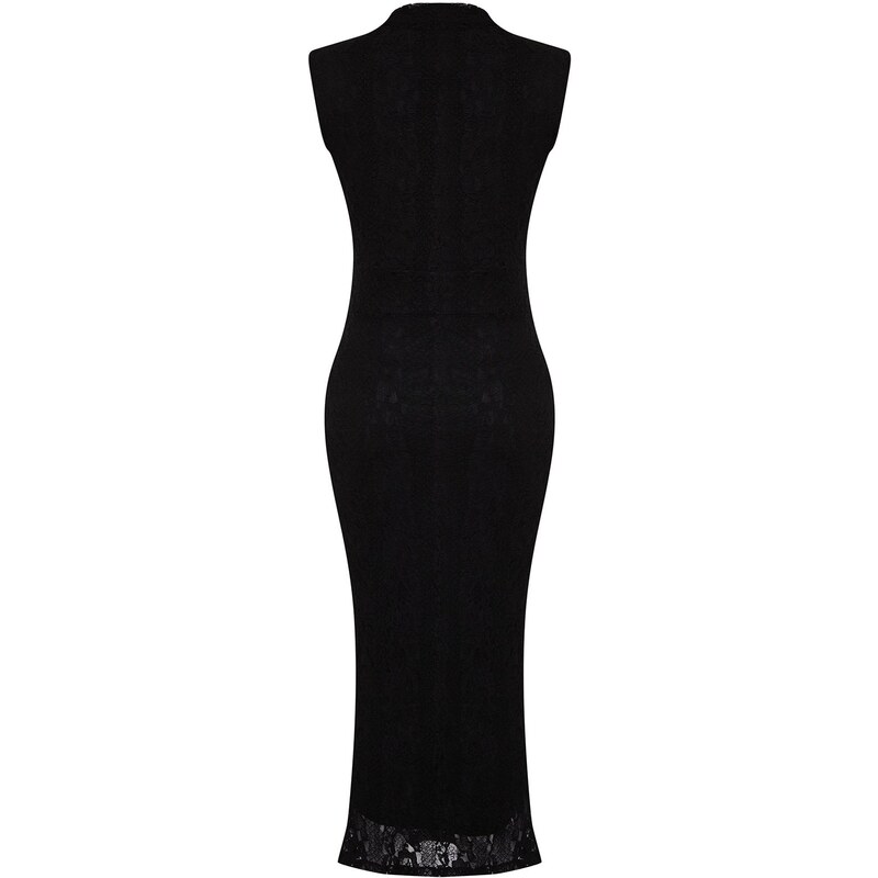 Trendyol Black Lace Zero Sleeve Fitted/Sleeping Elastic Knitted Midi Dress