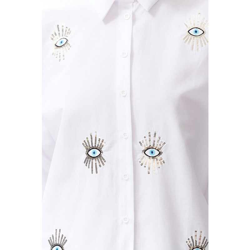 Trendyol Ecru Eye Embroidered Woven Shirt