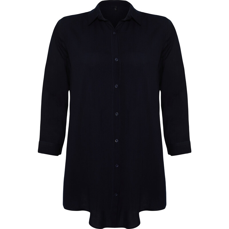 Trendyol Curve Navy Blue Basic Oversize Woven Shirt