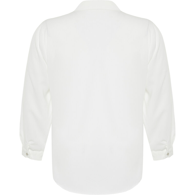 Trendyol Curve White Woven Plus Size Stone Shirt Collar Blouse