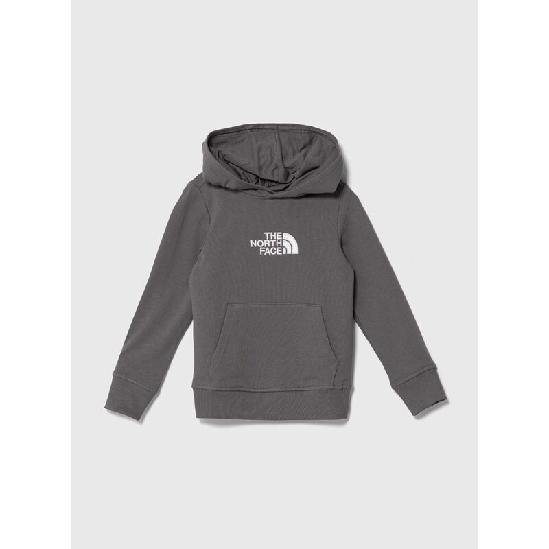 Dětská bavlněná mikina The North Face DREW PEAK LIGHT P/O HOODIE šedá barva, s kapucí, s aplikací