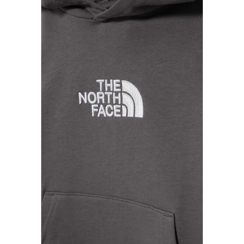 Dětská bavlněná mikina The North Face DREW PEAK LIGHT P/O HOODIE šedá barva, s kapucí, s aplikací