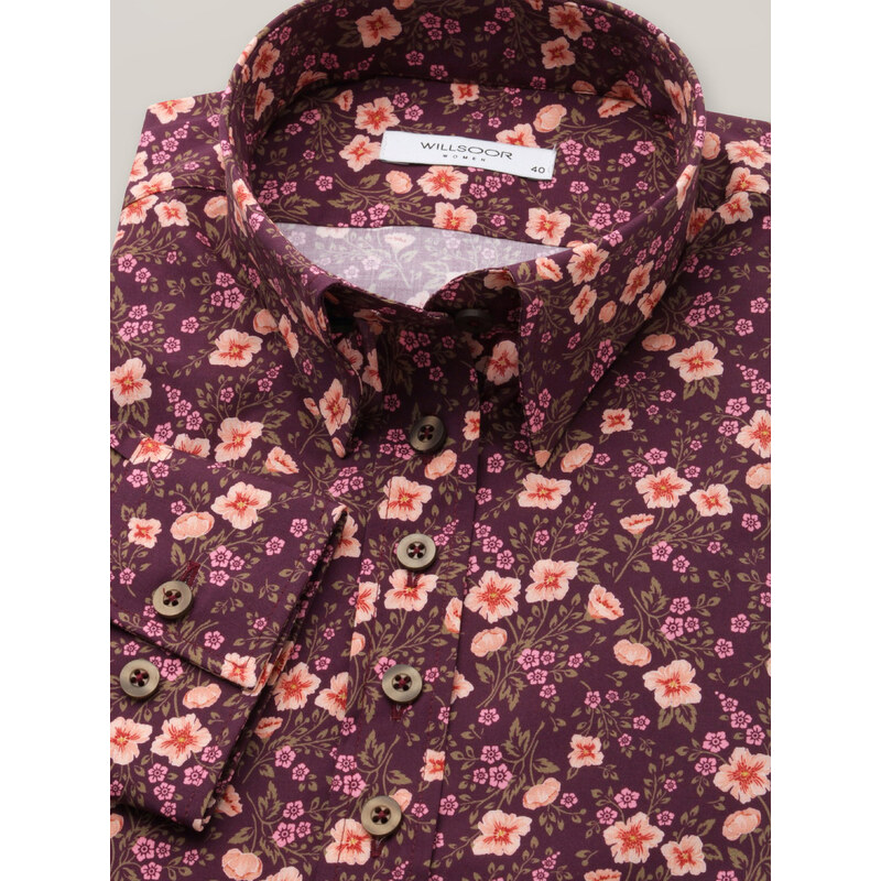 Willsoor Dámská bordó košile s béžovými a růžovými květy 16689