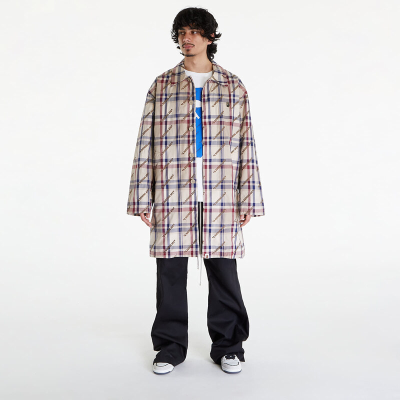 Pánská bunda A BATHING APE Logo Check Pattern Long Coat Beige