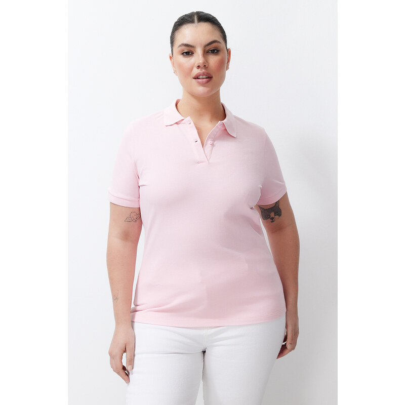 Trendyol Curve Pink Polo Neck Knitted T-shirt