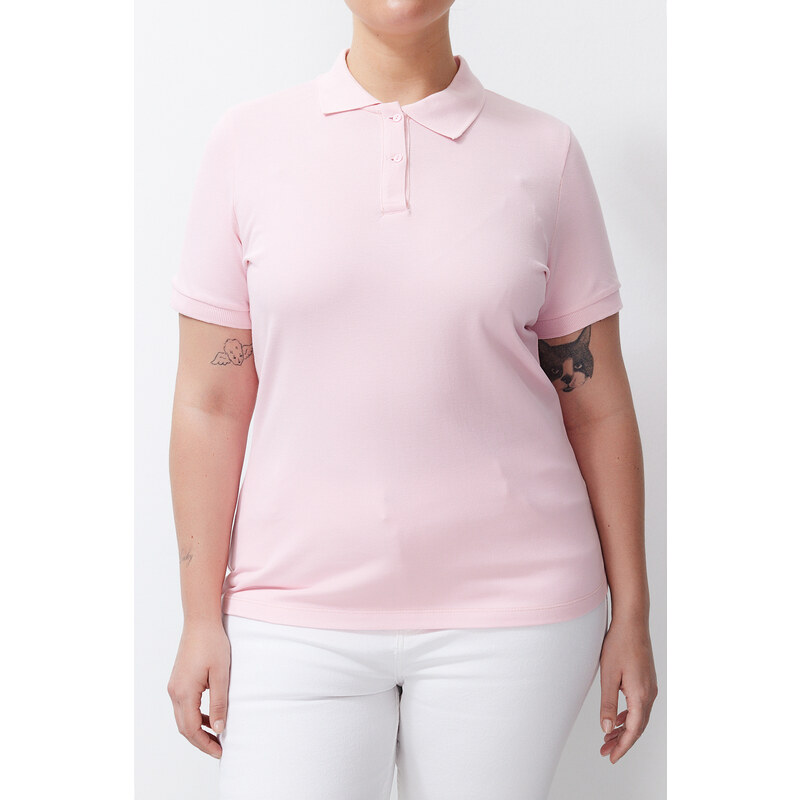 Trendyol Curve Pink Polo Neck Knitted T-shirt