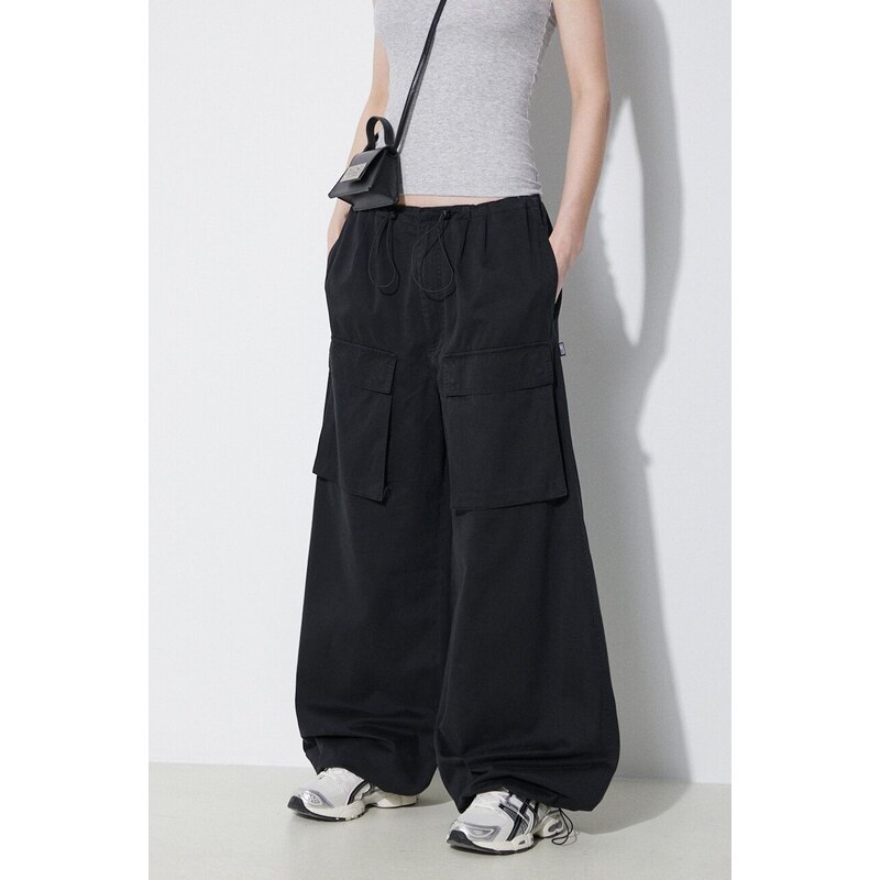 Kalhoty MM6 Maison Margiela dámské, černá barva, široké, high waist, S52KA0478