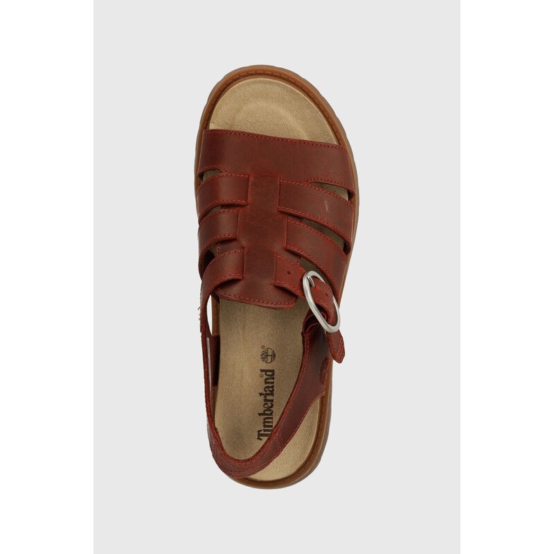 Kožené sandály Timberland Clairemont Way dámské, červená barva, na platformě, TB0A5ZKZEQ81