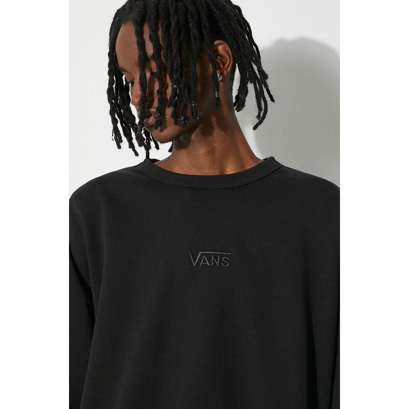 Bavlněná mikina Vans Premium Standards Crew Fleece LX pánská, černá barva, hladká, VN000GBWBLK1