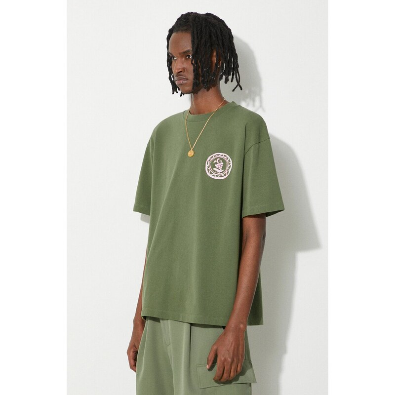 Bavlněné tričko Drôle de Monsieur Le T-Shirt Art de la Table zelená barva, s potiskem, D-TS186-CO134-KK