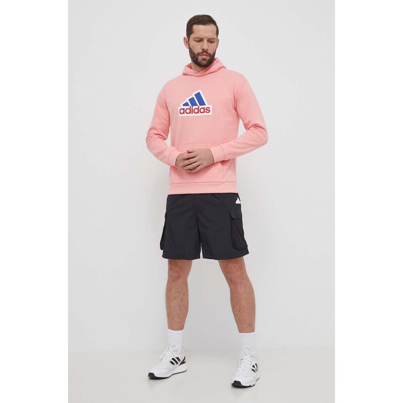 Mikina adidas pánská, růžová barva, s kapucí, s aplikací, IS9597