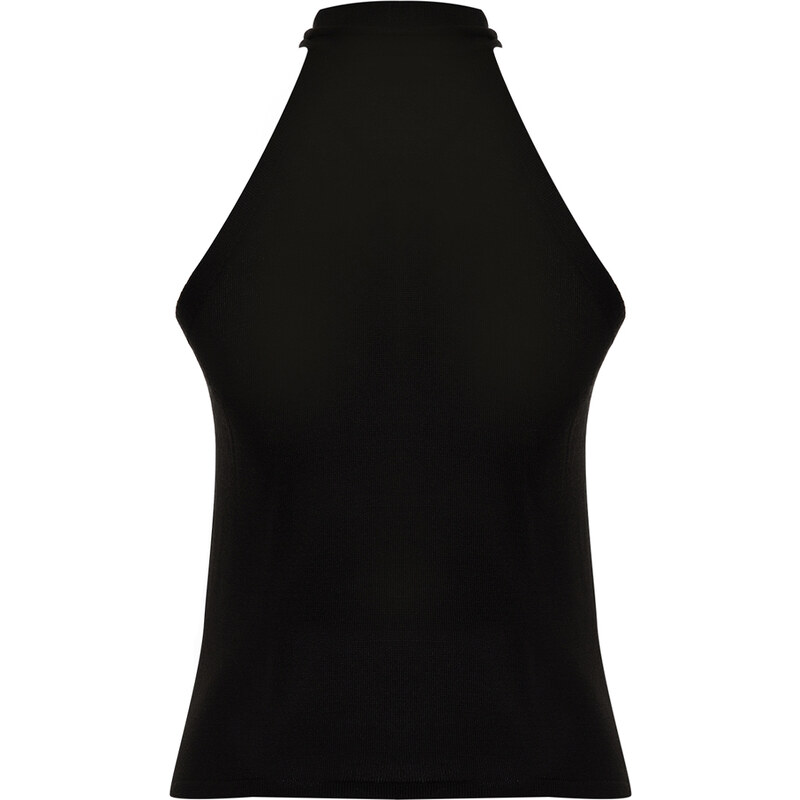 Trendyol Black Asymmetric Neck Tie Knitwear Blouse