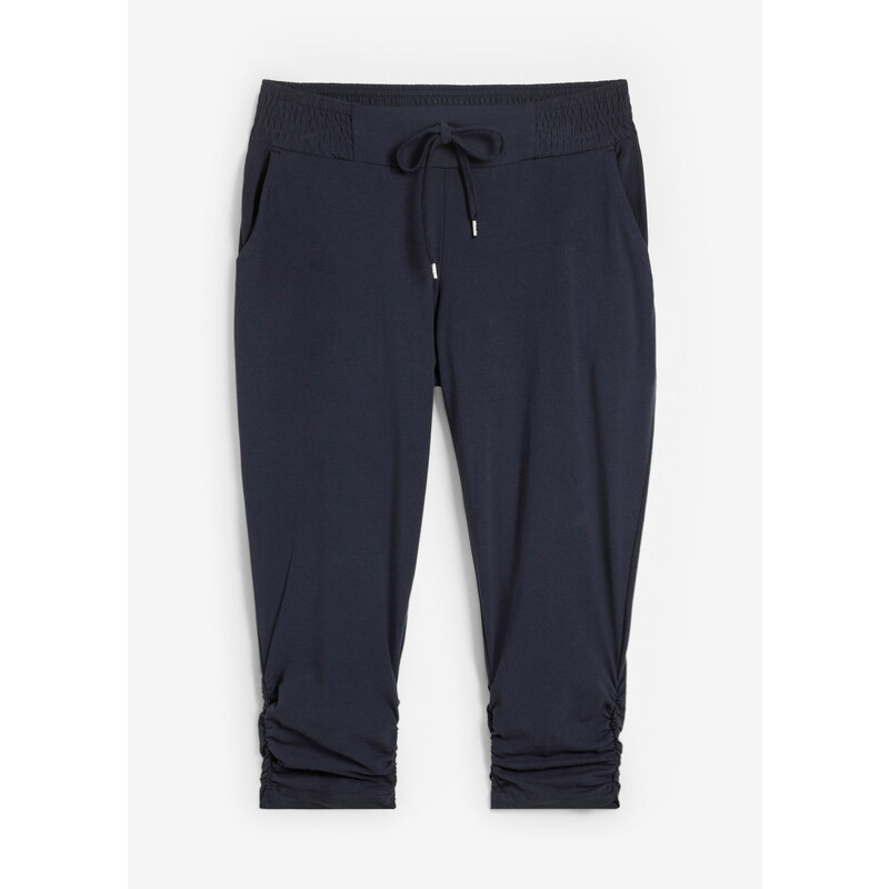 bonprix Žerzejové kalhoty s elastickou pasovkou Modrá