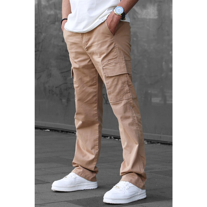 Madmext Men's Camel Cargo Pocket Baggy Trousers 6811