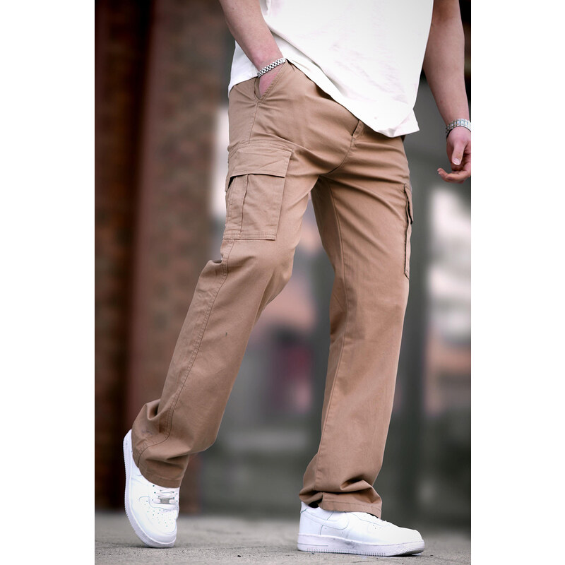 Madmext Men's Camel Cargo Pocket Baggy Trousers 6811