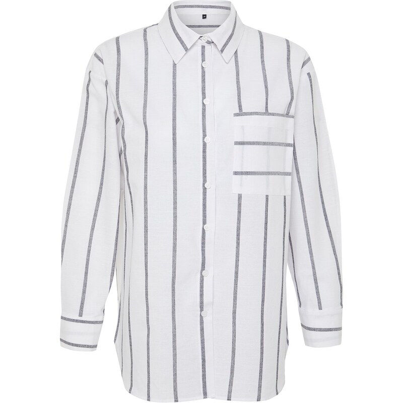 Trendyol Ecru Striped Oversize/Creature Woven Shirt