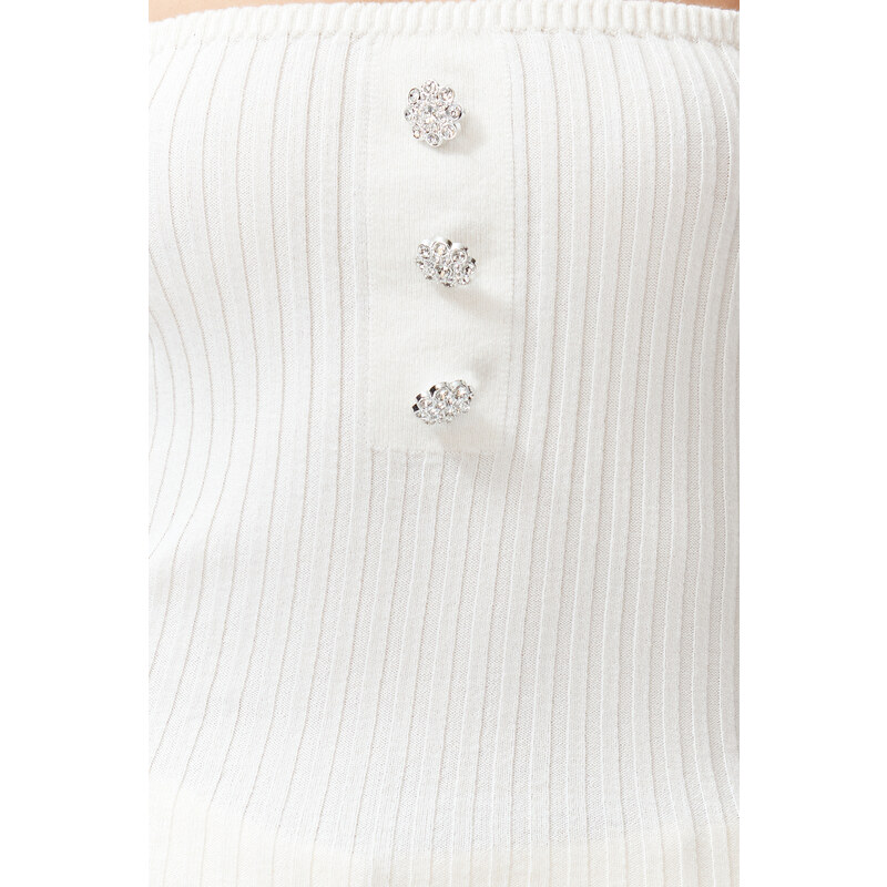 Trendyol Ecru Strapless Button Detailed Knitwear Blouse