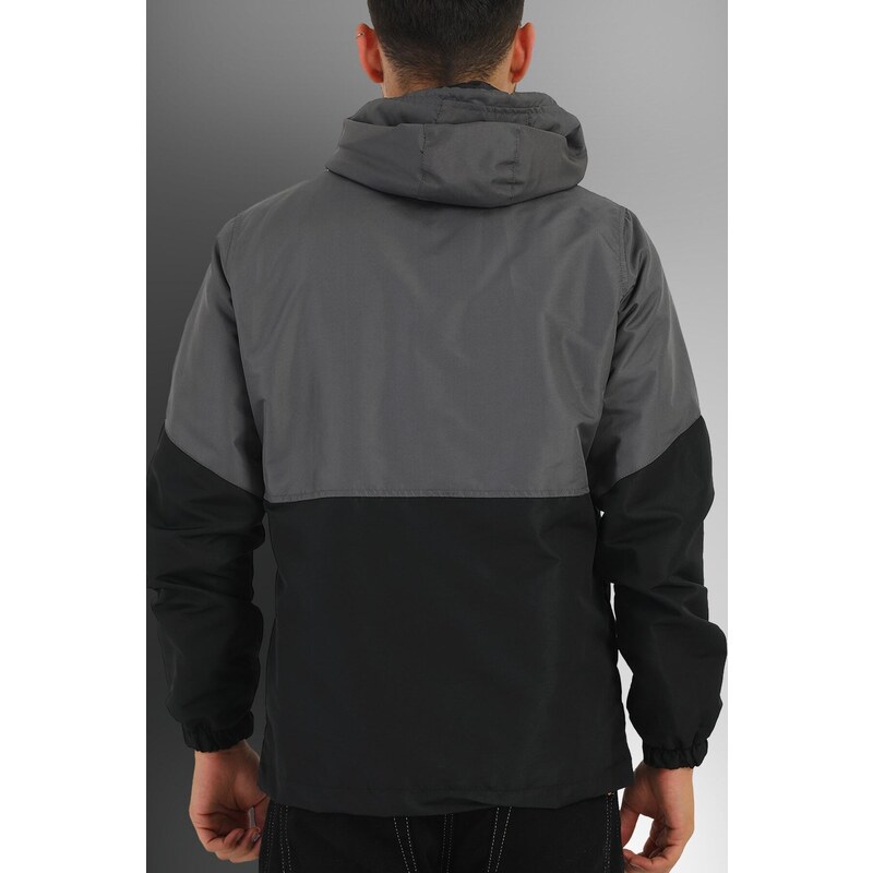 River Club Men's Anthracite-black Two Colors Inside Lined Water-Resistant Hooded Sports Raincoat-wind cap.