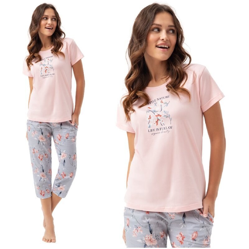 LUNA Dámské pyžamo 641 růžová/šedá