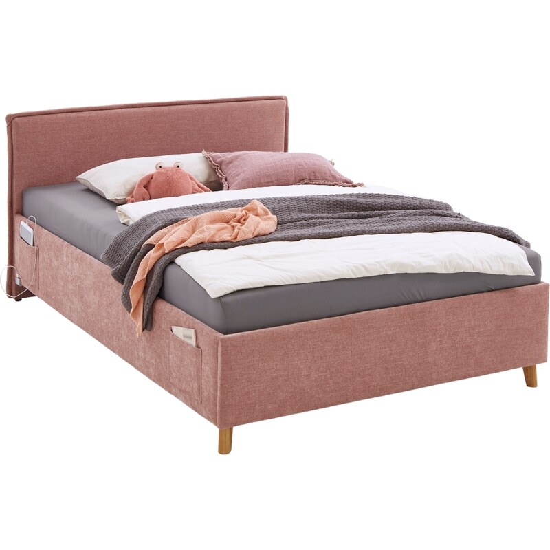 Růžová čalouněná postel Meise Möbel Fun 120 x 200 cm s úložným prostorem