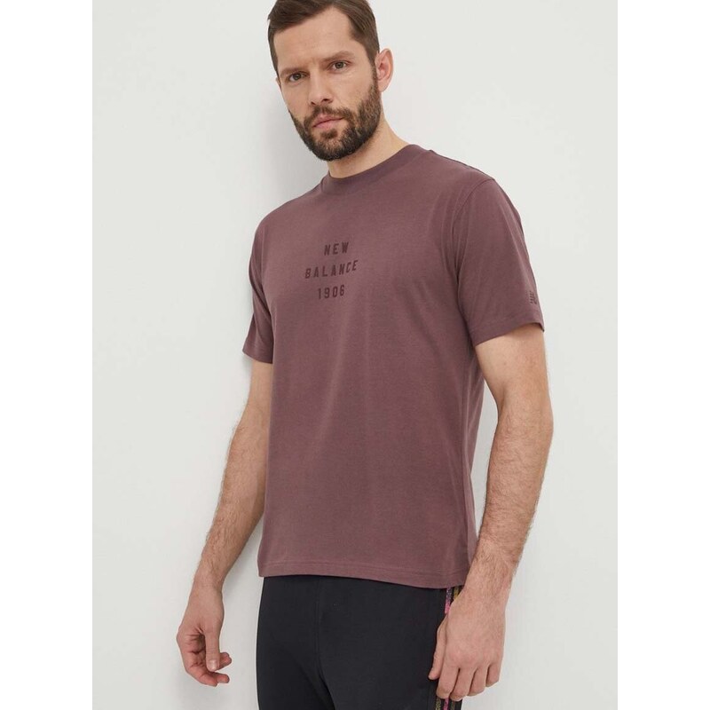 Bavlněné tričko New Balance MT41519LIE fialová barva, s potiskem, MT41519LIE