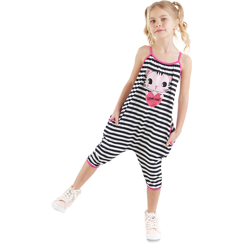 Denokids Love Me Girls' Striped Cat Jumpsuit with Straps