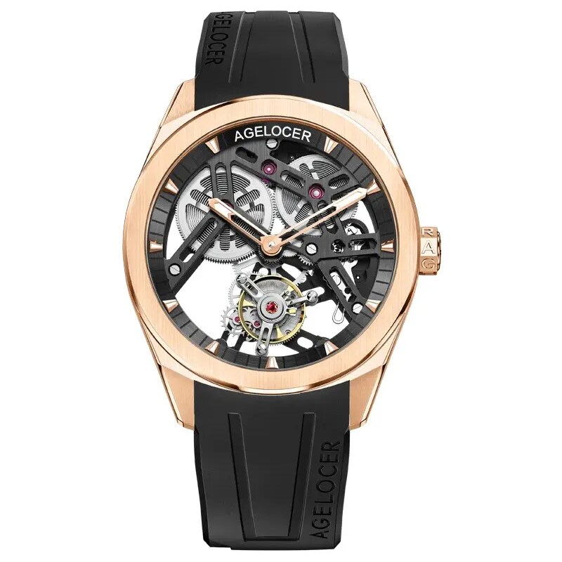 Agelocer Watches Zlaté pánské hodinky Agelocer s gumovým páskem Tourbillon Sport Series 42MM