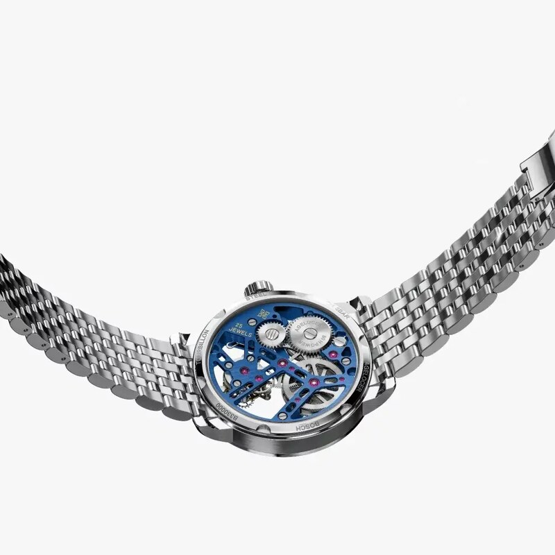 Agelocer Watches Stříbrné pánské hodinky Agelocer s ocelovým páskem Tourbillon Series Silver / Blue 40MM