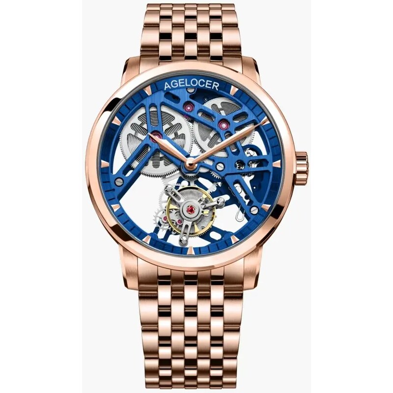 Agelocer Watches Zlaté pánské hodinky Agelocer s ocelovým páskem Tourbillon Series Gold / Blue 40MM