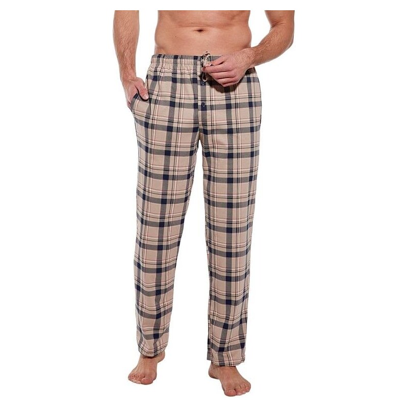 Cornette Pánské pyžamové kalhoty Dominik hnědé káro