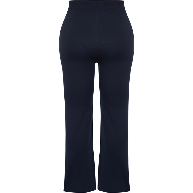 Trendyol Curve Navy Blue Side Slit Flare High Waist Knitted Trousers