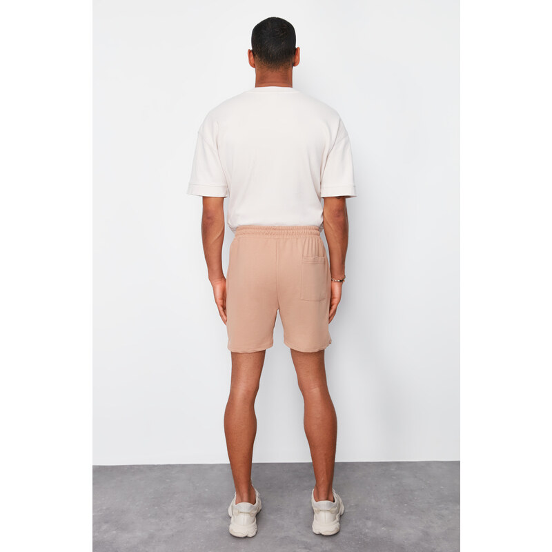 Trendyol Mink Regular/Regular Fit Short Length PU Labeled Elastic Waist Laced Shorts