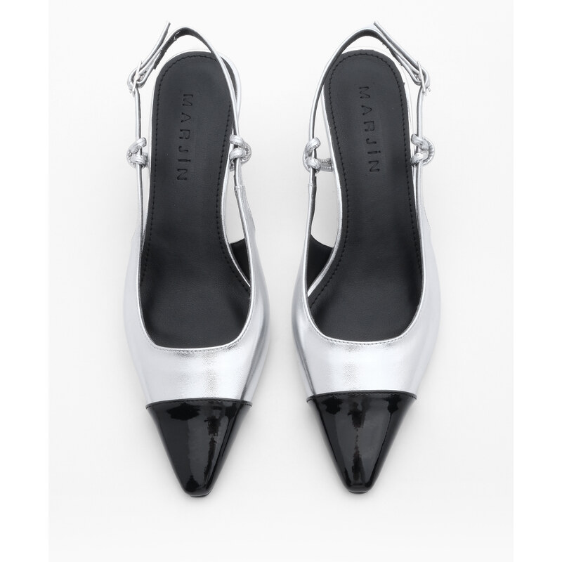 Marjin Women's Pointed Toe Open Back Thin Heel Classic Heel Shoes Lenes Silver
